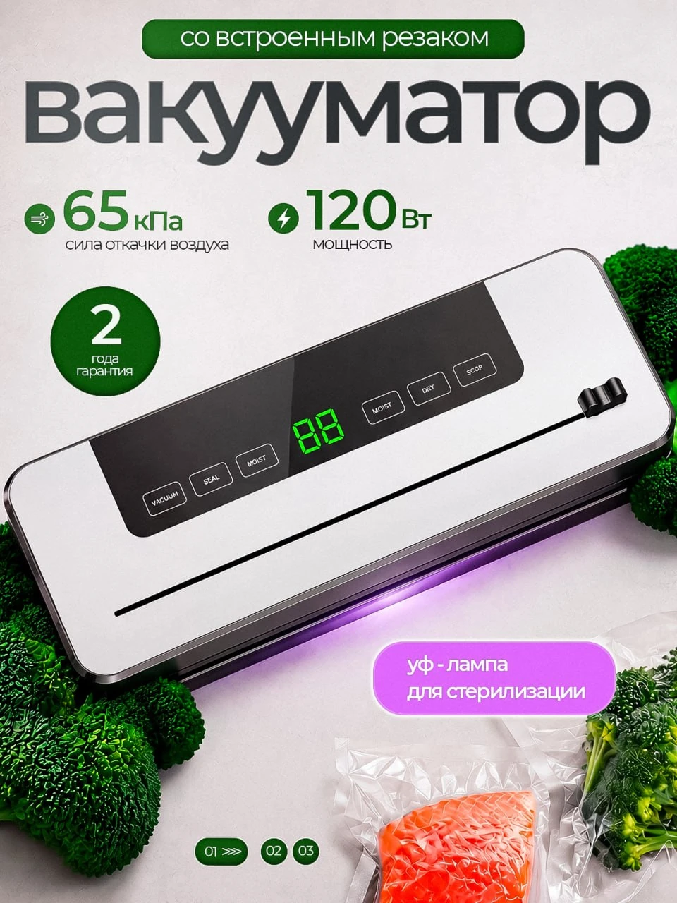 Обложка карточки вакуумного упаковщика с резаком